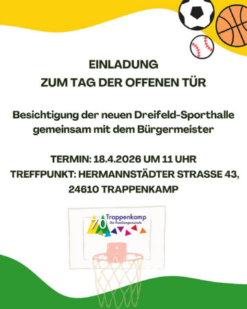 Plakat 18.04.2026 / 11 Uhr Besichtigung der neuen Dreifeld-Sporthalle