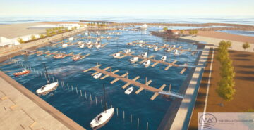 An den insgesamt knapp 1500 Metern Schwimmstegen werden 370 Liegeplätze auf der 6600 Quadratmeter großen Wasserfläche entstehen.