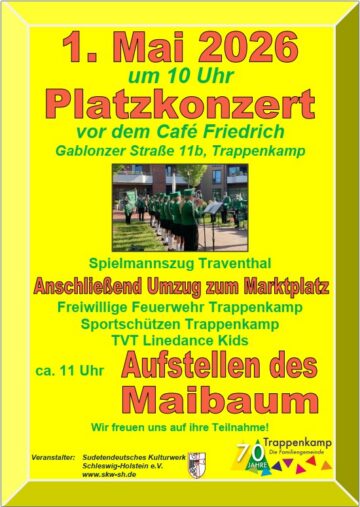 Plakat Umzug und Aufstellen des Maibaum am 1. Mai 2026 um 10 Uhr